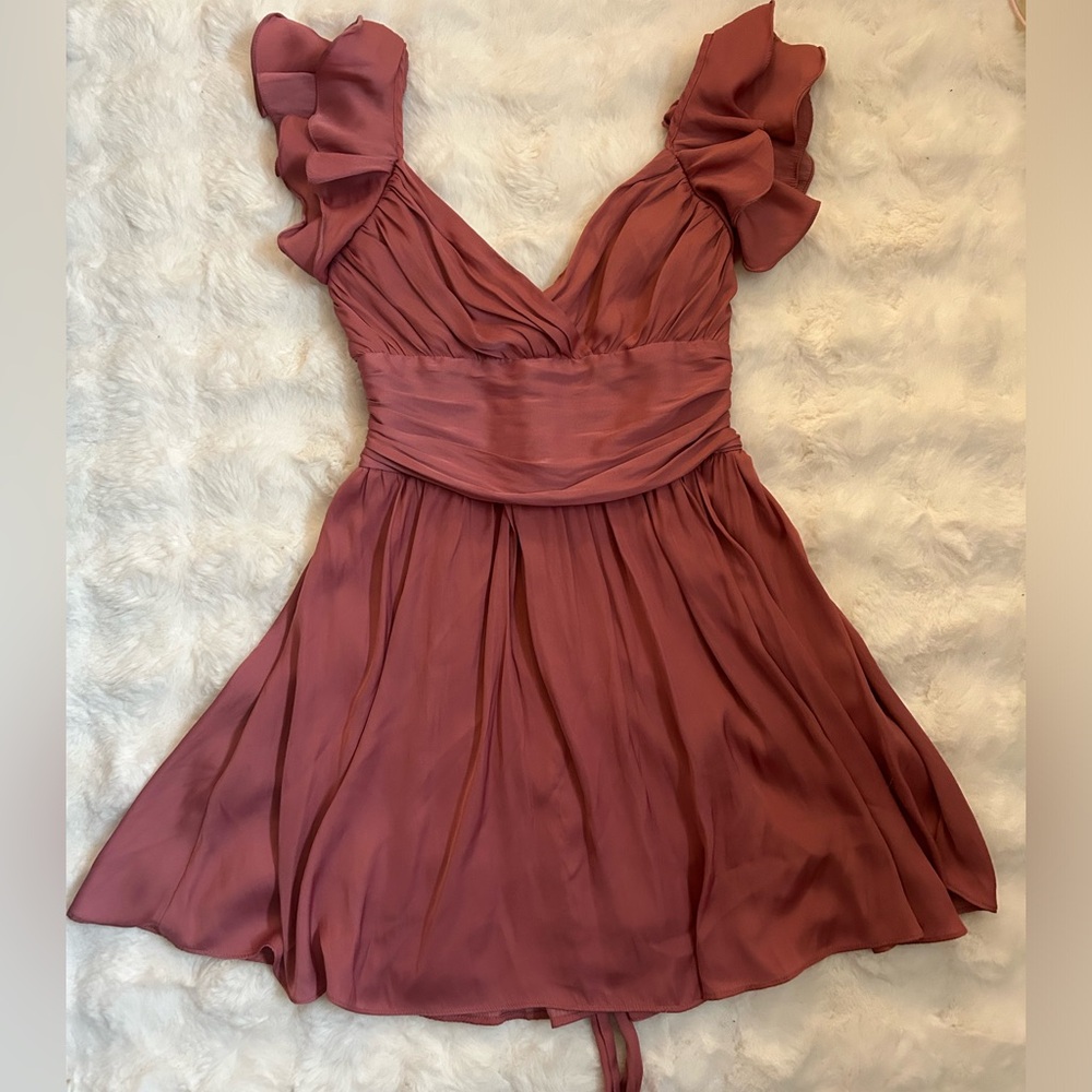 Lola Ruffled Shoulder Ruched Dress - Rose - Picture 2 of 3